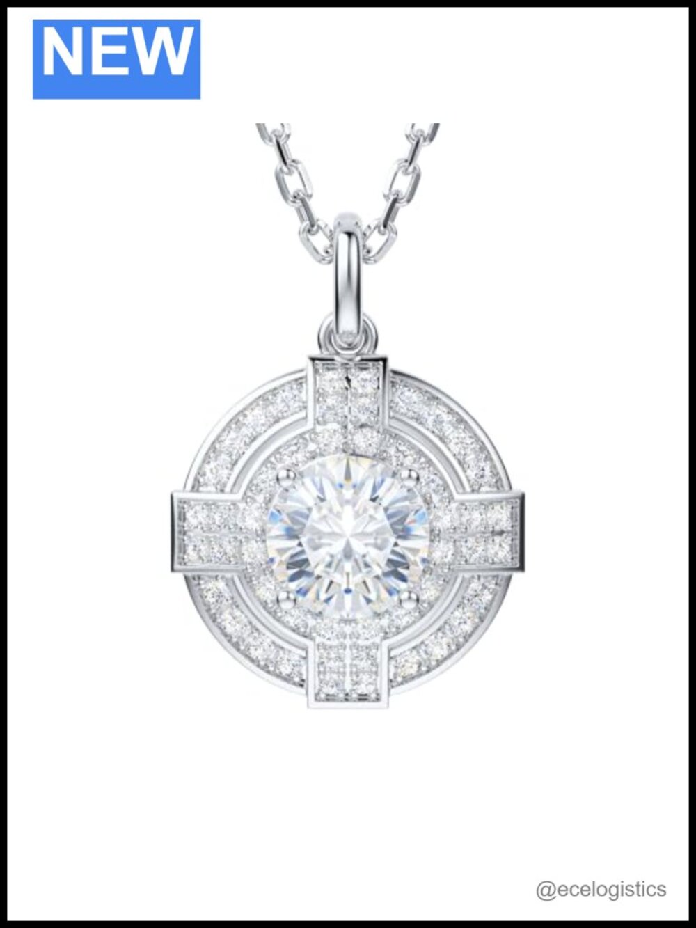 Genuine Moissanite Sterling Silver Cross Pendant Necklace 2 Carat Adjustable
